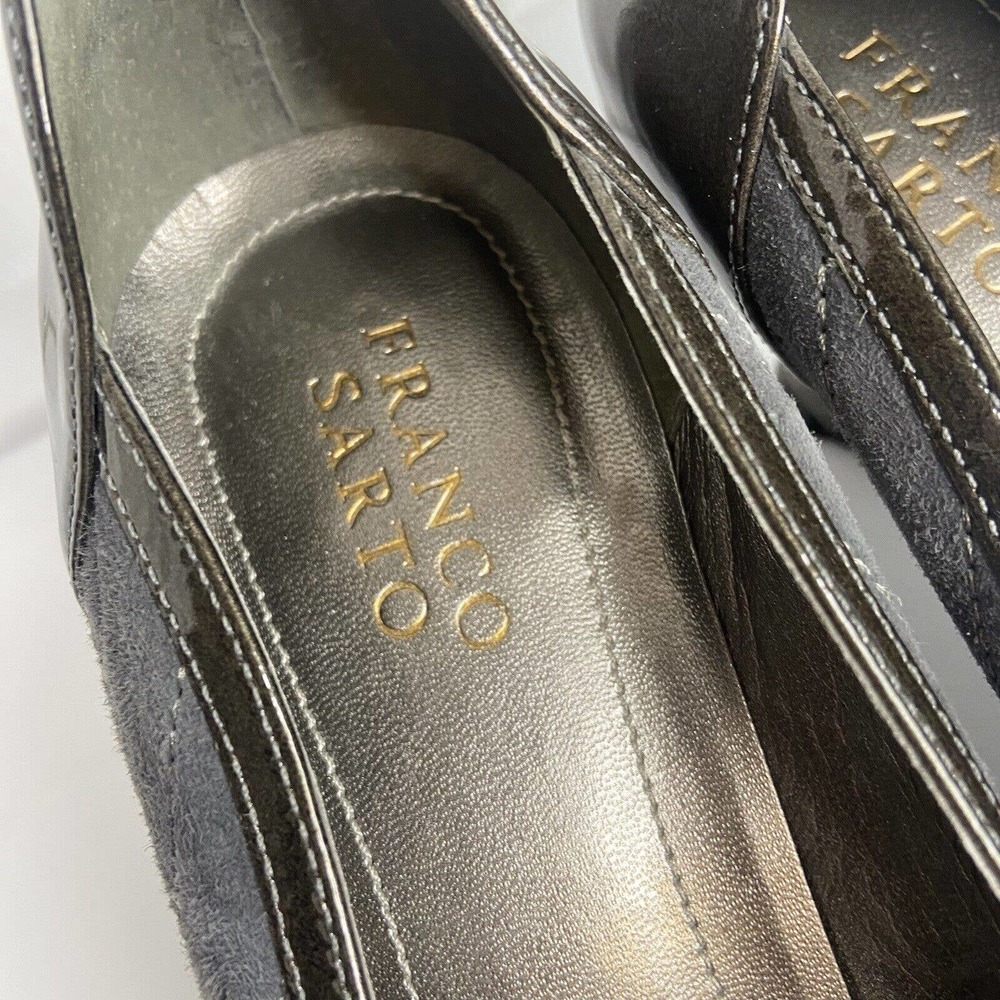 Franco Sarto Mary Jane Kitten Heel Pumps Size 10N Gray Stitching Suede Workwear - Picture 7 of 12